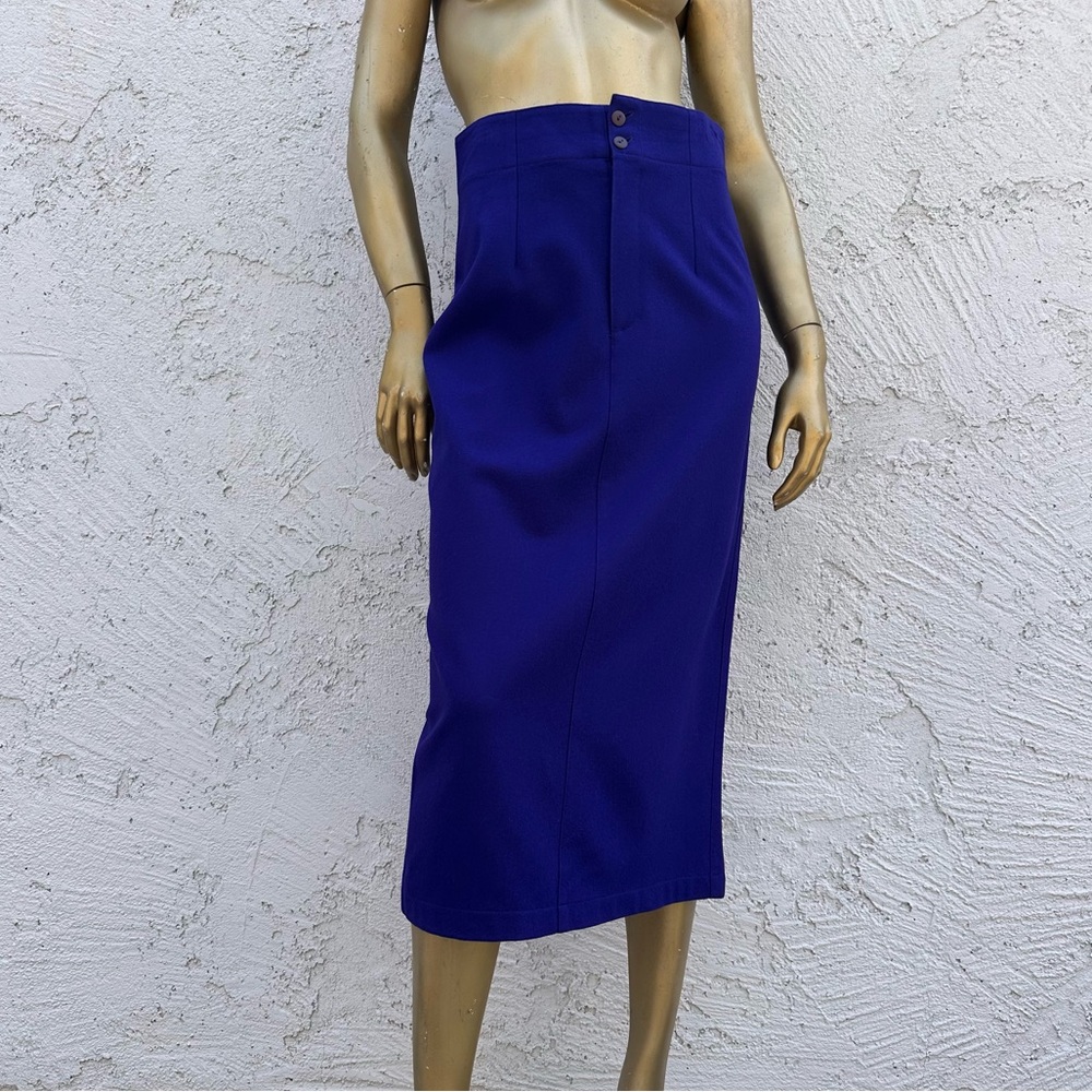 Vintage Benetton wool & poly High-waisted Royal Purple Midi length pencil Skirt - Picture 5 of 7